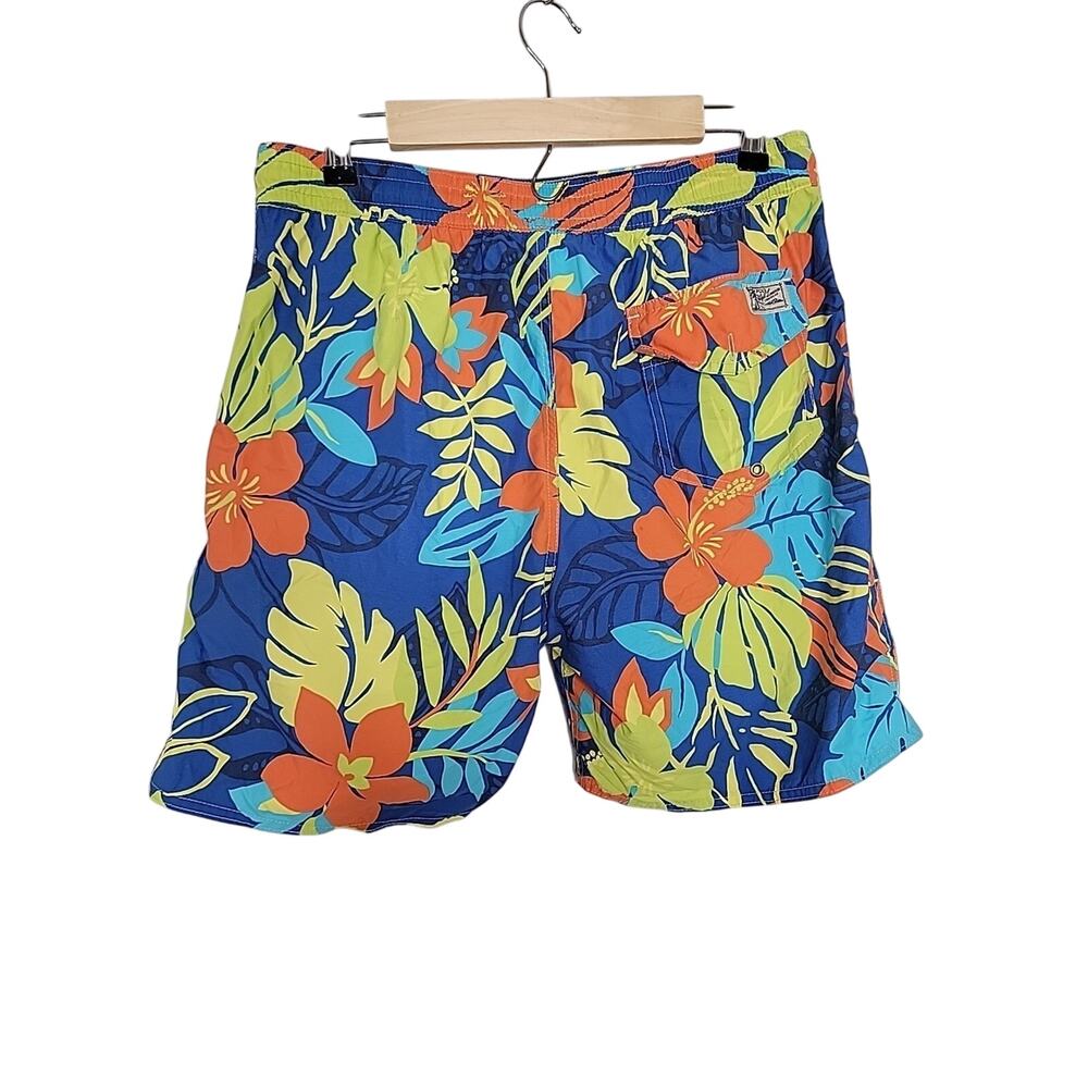 Polo Ralph Lauren Mens Swim Trunks‎ Shorts Hawaiian Floral L Large Blue Neon EUC - Picture 3 of 9